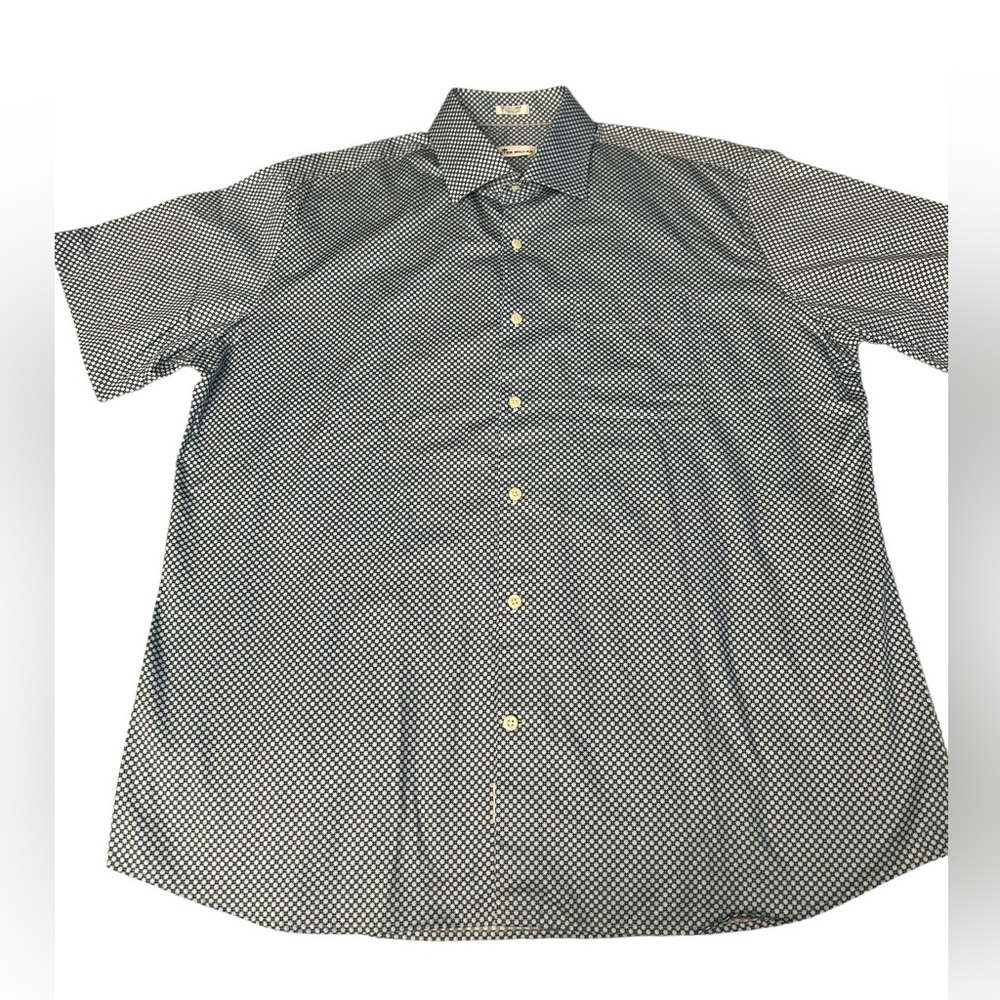 Peter Millar SS Button Down Sport Shirt Men’s XL Navy Lt‎ Blue Diamond Pattern